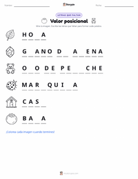 Vista previa de la hoja de trabajo imprimible de Valor Posicional