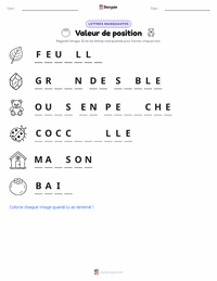 Aperçu de la feuille de travail imprimable Valeur de position