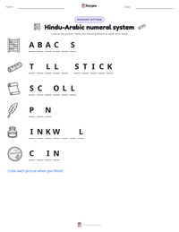 Hindu-Arabic numeral system printable worksheet preview