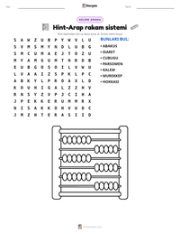Hint-Arap rakam sistemi yazdırılabilir çalışma sayfası önizlemesi