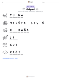 Origami yazdırılabilir çalışma sayfası önizlemesi