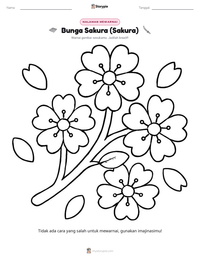 Prabaca lembar kerja cetak Bunga Sakura (Sakura)
