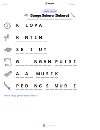 Prabaca lembar kerja cetak Bunga Sakura (Sakura)