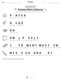 Podgląd drukowalnego arkusza ćwiczeń Kwiaty Wiśni (Sakura)