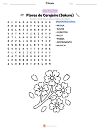 Prévia da folha de atividades imprimível Flores de Cerejeira (Sakura)