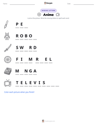 Anime printable worksheet preview