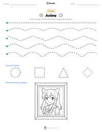Vista previa de la hoja de trabajo imprimible de Anime