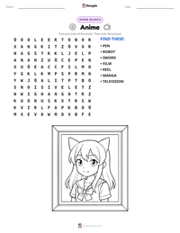 Anime printable worksheet preview