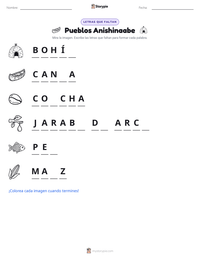 Vista previa de la hoja de trabajo imprimible de Pueblos Anishinaabe