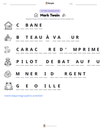 Aperçu de la feuille de travail imprimable Mark Twain