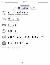 Podgląd drukowalnego arkusza ćwiczeń Niepodległość