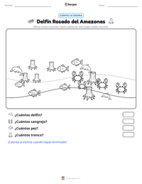 Vista previa de la hoja de trabajo imprimible de Delfín Rosado del Amazonas