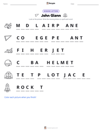 John Glenn printable worksheet preview