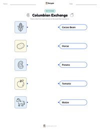 Columbian Exchange printable worksheet for kids