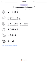 Columbian Exchange printable worksheet preview