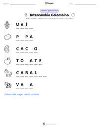 Vista previa de la hoja de trabajo imprimible de Intercambio Colombino