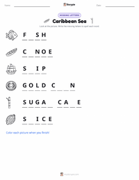 Caribbean Sea printable worksheet preview