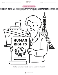 Página para colorear de Adopción de la Declaración Universal de los Derechos Humanos para niños