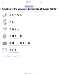 Adoption of the Universal Declaration of Human Rights printable worksheet preview