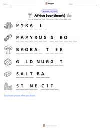 Africa (continent) printable worksheet preview