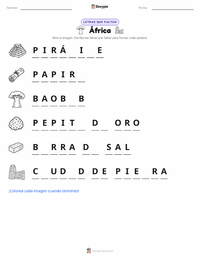 Vista previa de la hoja de trabajo imprimible de África
