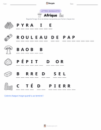 Aperçu de la feuille de travail imprimable Afrique
