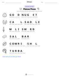 Mansa Musa printable worksheet preview
