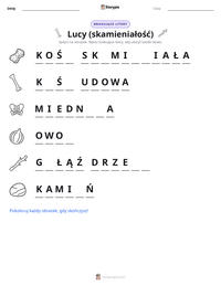 Podgląd drukowalnego arkusza ćwiczeń Lucy (skamieniałość)