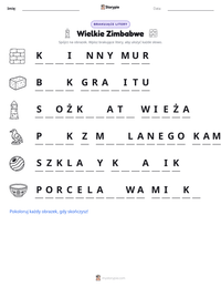 Podgląd drukowalnego arkusza ćwiczeń Wielkie Zimbabwe