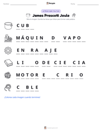 Vista previa de la hoja de trabajo imprimible de James Prescott Joule