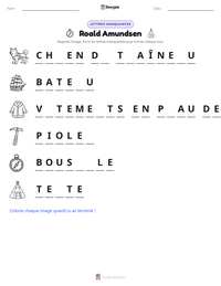 Aperçu de la feuille de travail imprimable Roald Amundsen