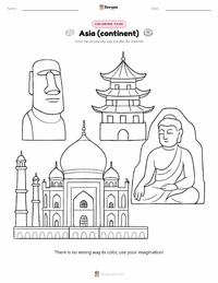 Asia (continent) coloring page for kids