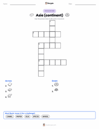 Asia (continent) printable worksheet preview