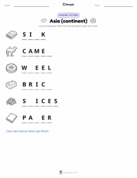 Asia (continent) printable worksheet preview