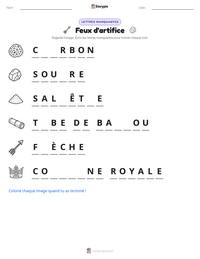 Aperçu de la feuille de travail imprimable Feux d'artifice