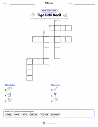 Prabaca lembar kerja cetak Tiga Babi Kecil