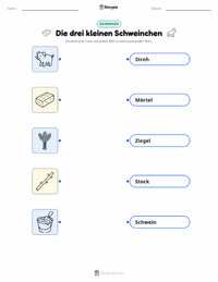 Die drei kleinen Schweinchen druckbare Arbeitsblatt für Kinder