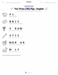 The Three Little Pigs - English printable worksheet preview