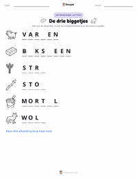 De Drie Biggetjes afdrukbare werkblad voorbeeld