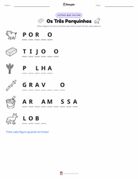 Prévia da folha de atividades imprimível Os Três Porquinhos