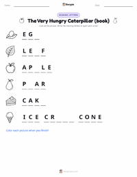 The Very Hungry Caterpillar (book) printable worksheet preview