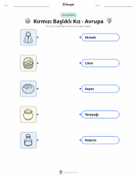 Kırmızı Başlıklı Kız - Avrupa çocuklar için yazdırılabilir çalışma sayfası
