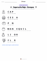 Vista previa de la hoja de trabajo imprimible de Caperucita Roja - Europea