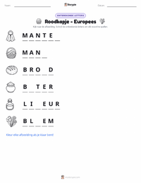 Roodkapje - Europees afdrukbare werkblad voorbeeld