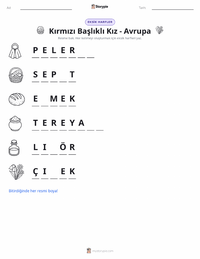 Kırmızı Başlıklı Kız - Avrupa yazdırılabilir çalışma sayfası önizlemesi