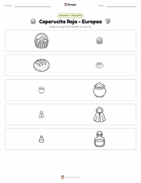 Vista previa de la hoja de trabajo imprimible de Caperucita Roja - Europea