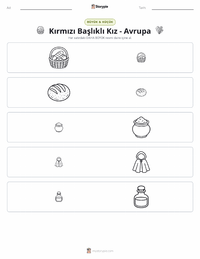 Kırmızı Başlıklı Kız - Avrupa yazdırılabilir çalışma sayfası önizlemesi