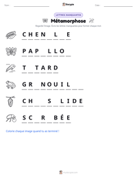 Aperçu de la feuille de travail imprimable Métamorphose