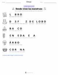 Vista previa de la hoja de trabajo imprimible de Donde viven los monstruos