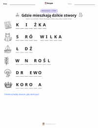 Podgląd drukowalnego arkusza ćwiczeń Gdzie mieszkają dzikie stwory